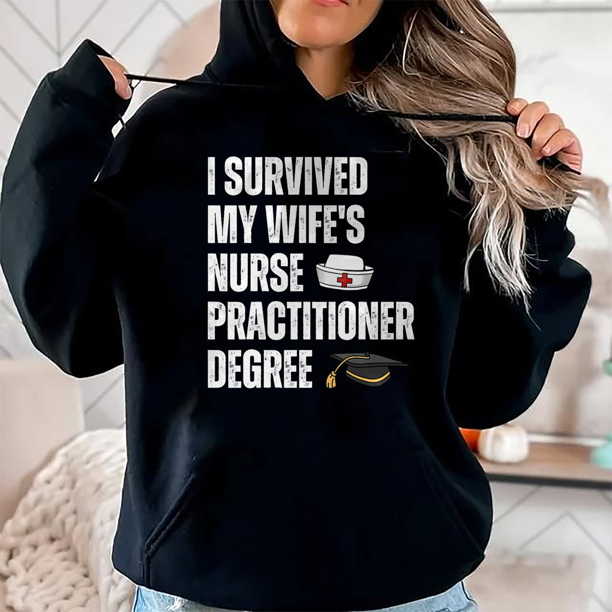 Funny Nurse Shirt, Nurse Unisex T-Shirt/Hoodie/Sweatshirt HLT00 - Funny I Survived My Wife's Nurse Practitioner Degree Husband T-Shirt