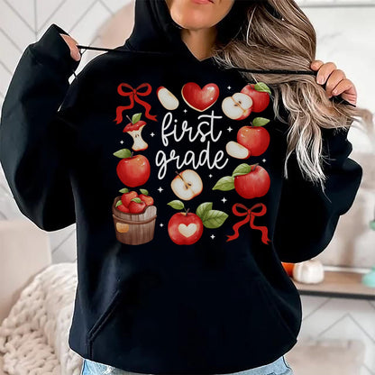 Best Student Shirt, Funny Back To School UnisexT-Shirt/Hoodie/Sweatshirt HLT00 - First Grade Teacher Apple Coquette Bow Fruit Back to School T-Shirt