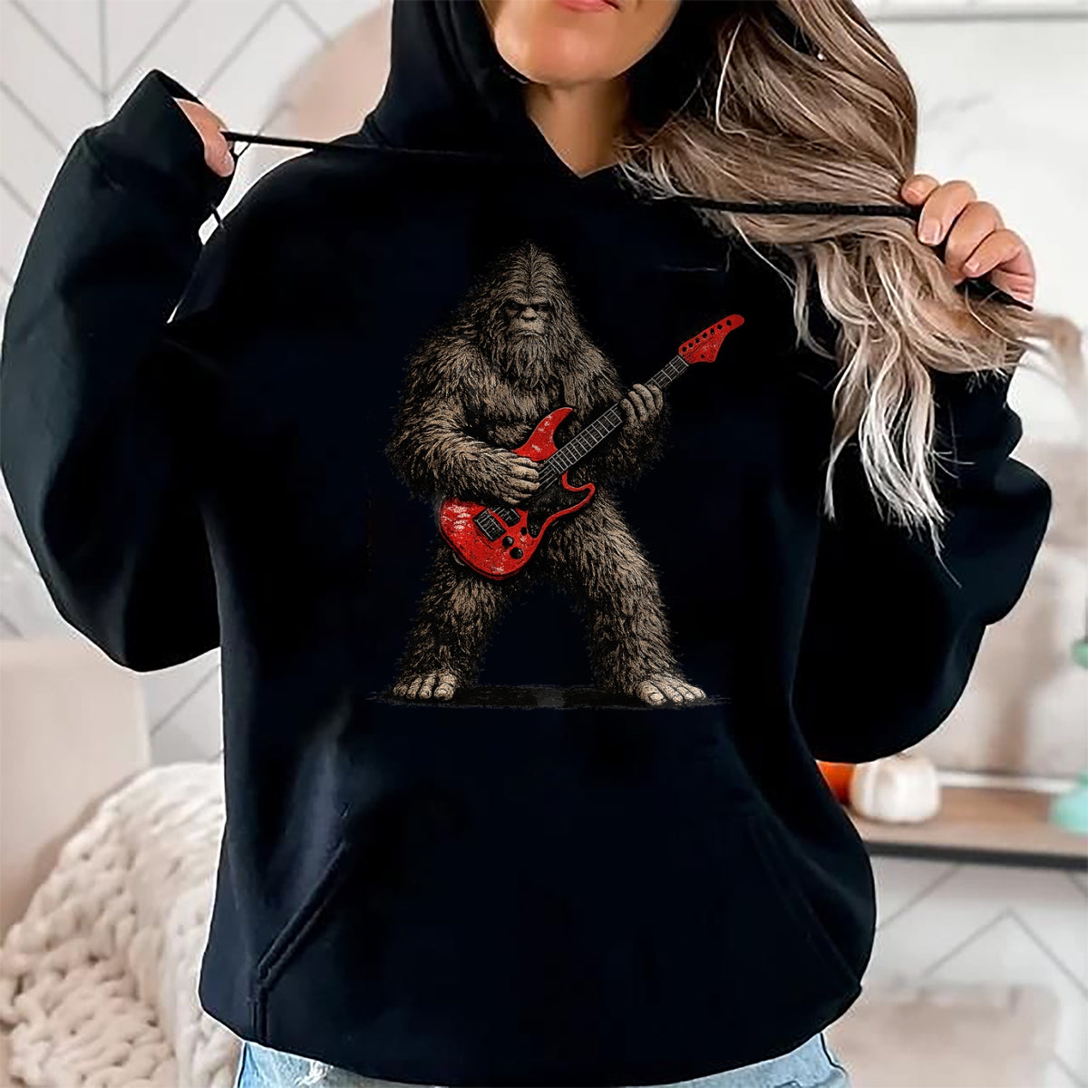 Guitar Lover Shirt, Funny Guitar UnisexT-Shirt/Hoodie/Sweatshirt HLT00 - Funny Bigfoot Playing Guitar Rock and Roll Gifts Men Women T-Shirt