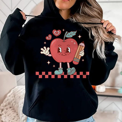 Best Teacher Shirt, Funny Teacher UnisexT-Shirt/Hoodie/Sweatshirt HLT00 - Cute Retro Checkered Apple with Face Teacher Pencil Trendy T-Shirt