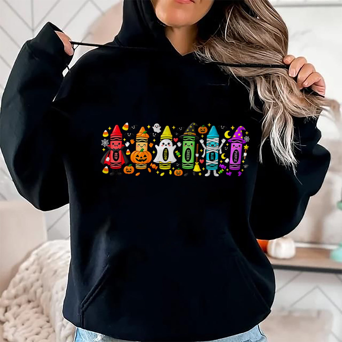 Best Teacher Shirt, Funny Teacher UnisexT-Shirt/Hoodie/Sweatshirt HLT00 - Halloween Crayons Teacher Spooky Teacher T-Shirt