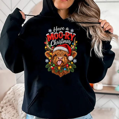 Best Farmer Life Shirt, Funny Farmer UnisexT-Shirt/Hoodie/Sweatshirt HLT00 - Have a Moo-Ry Christmas Highland Cow Christmas Farmers T-Shirt