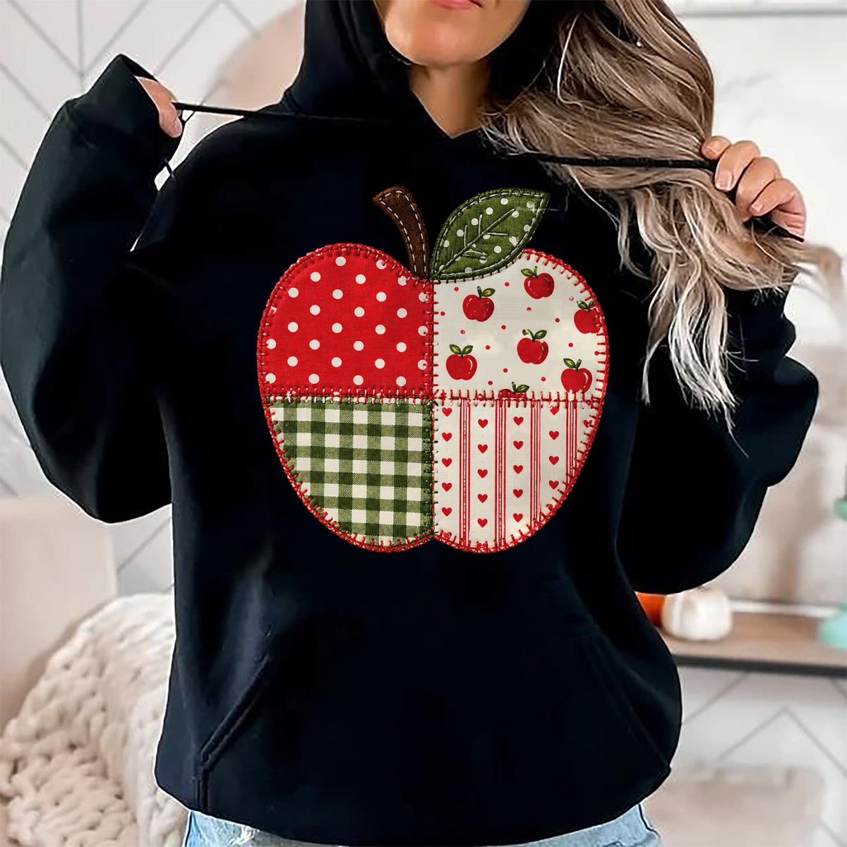 Best Teacher Shirt, Funny Teacher UnisexT-Shirt/Hoodie/Sweatshirt HLT00 - Apple Gingham Polka Dot Teacher Classroom Back to School T-Shirt