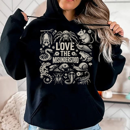 Cat Love Shirt, Funny Cat Lover Gift UnisexT-Shirt/Hoodie/Sweatshirt HLT00 - Love The Misunderstood Bat Raven Cat Snake Spider Moth Frog T-Shirt (2)