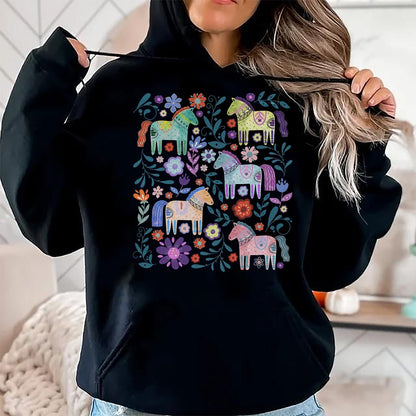Best Horse Lover Shirt , Funny Horse UnisexT-Shirt/Hoodie/Sweatshirt HLT00 - Cottagecore Dala Horse Scandinavian Folk Art Floral Animals T-Shirt
