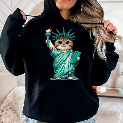 Cat Love Shirt, Funny Cat Lover Gift UnisexT-Shirt/Hoodie/Sweatshirt HLT00 - Cute Kawaii Cat Statue of Liberty I Love New York NYC T-Shirt (1)