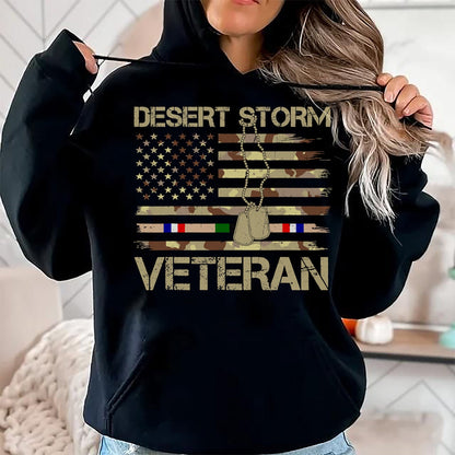 Proud Veteran Shirt, Funny Veteran UnisexT-Shirt/Hoodie/Sweatshirt HLT00 - Patriotic Desert Storm Veteran Distressed Flag US Camouflage T-Shirt