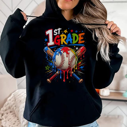 Best Student Shirt, Funny Back To School UnisexT-Shirt/Hoodie/Sweatshirt HLT00 - 1st Grade Back to School Baseball drip ice Cream T-Shirt