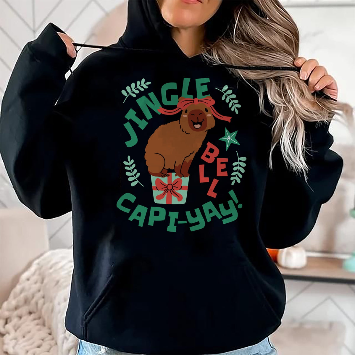 Cute Capybara Shirt, Funny Capybara Unisex T-Shirt/Hoodie/Sweatshirt HLT00 - Festive Capybara Long Sleeve T-Shirt