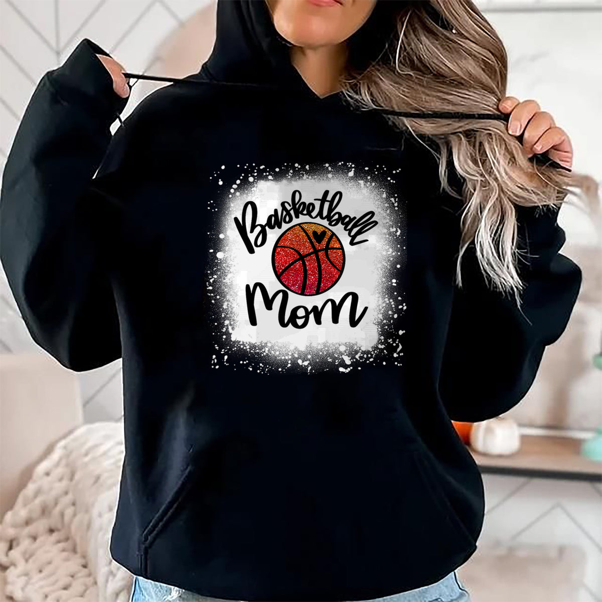 Gift for Mom Shirt, Funny Mom Unisex T-Shirt/Hoodie/Sweatshirt HLT00 - Leopard Bleached Basketball Mom Game Day Gift T-Shirt