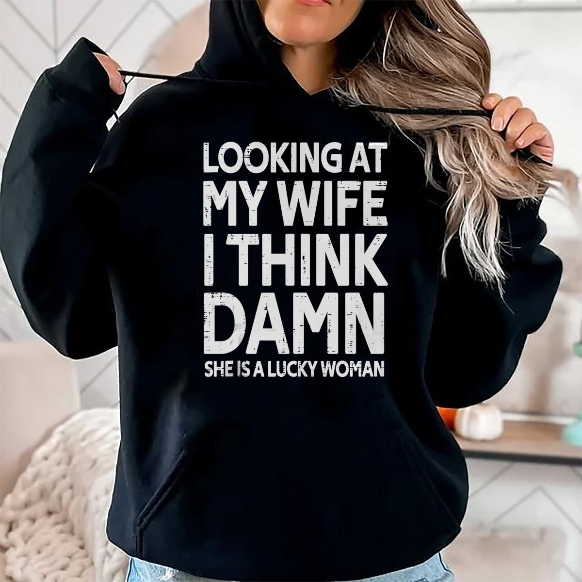 Best Wife Shirt, Wife and Husband Unisex T-Shirt/Hoodie/Sweatshirt HLT00 - Gift for wife T shirt, lucky wife   Funny My Wife Is A Lucky Woman Husband Gift Wife Themed Gift Tan (1)