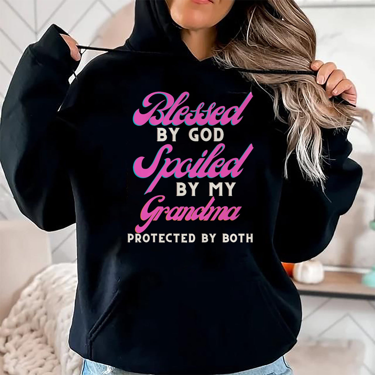 Best Grandma Shirt, Proud Grandma Unisex T-Shirt/Hoodie/Sweatshirt HLT00 - Blessed By God Spoiled By My Grandma Protected By Both T-Shirt