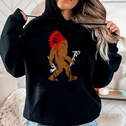 Native American T-Shirts, Vintage Native American Unisex T-Shirt/Hoodie/Sweatshirt HLT00 - Indian Bigfoot Chief Sasquatch Western Carnival Costume