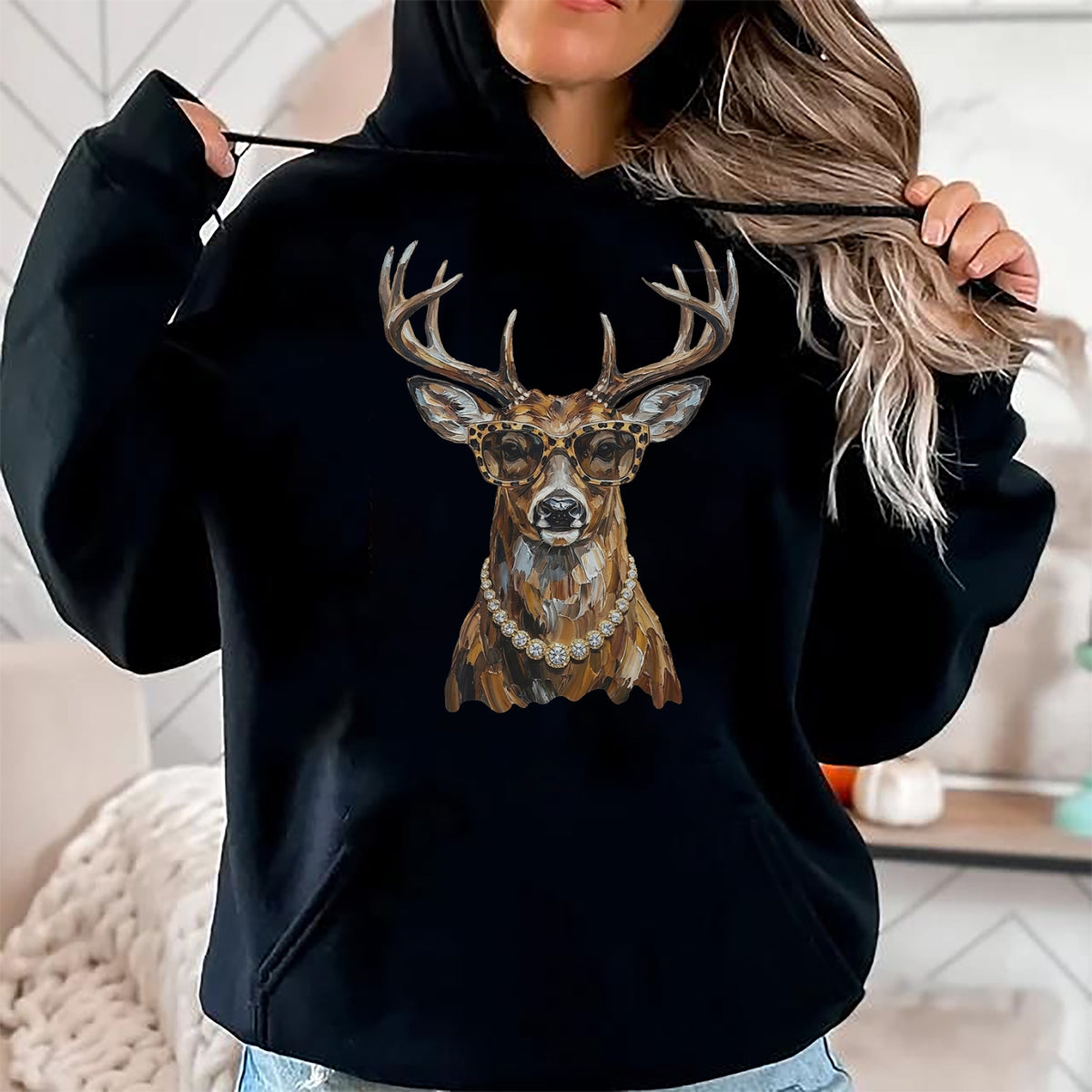 Best Thanksgiving Family Shirt , Funny Thanksgiving UnisexT-Shirt/Hoodie/Sweatshirt HLT00 - Glam Whitetail Deer Wearing Sunglasses Necklace Hunting T-Shirt