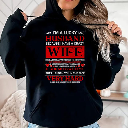 Best Wife Shirt, Wife and Husband Unisex T-Shirt/Hoodie/Sweatshirt HLT00 - Gift for wife T shirt, lucky wife   I Am A Lucky Husband I Have A Crazy Wife Valentine Gift Pullover