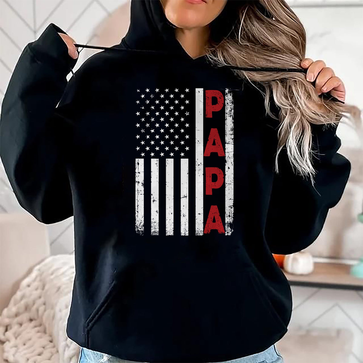 Gift for Dad Shirt, Funny Dad Unisex T-Shirt/Hoodie/Sweatshirt HLT00 – Proud Papa USA Flag Fathers Day Tee Gifts From Grandchildren Long Sleeve T-Shirt