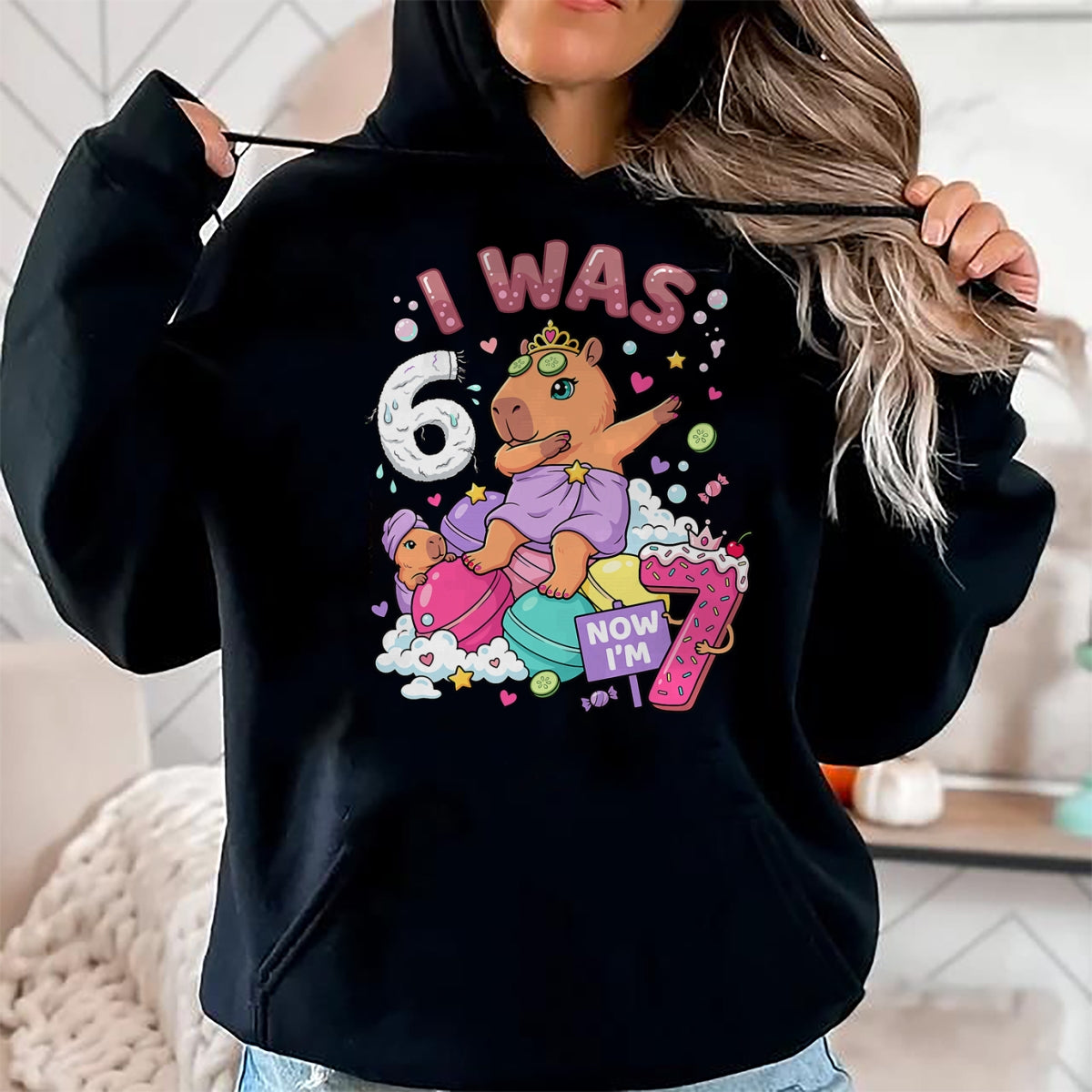 Cute Capybara Shirt, Funny Capybara Unisex T-Shirt/Hoodie/Sweatshirt HLT00 - I was 6 Now I_m 7 Capybara Girl 6 7 Birthday T-Shirt