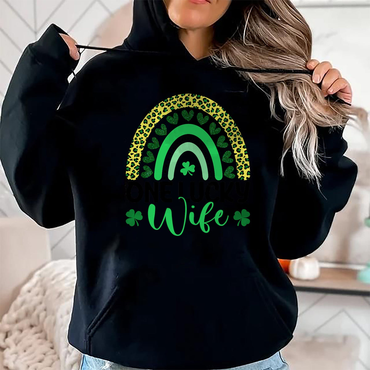 Best Wife Shirt, Wife and Husband Unisex T-Shirt/Hoodie/Sweatshirt HLT00 - Gift for wife T shirt, lucky wife   One Lucky Wife Leopard Rainbow Saint Patrick's Day T-Shirt