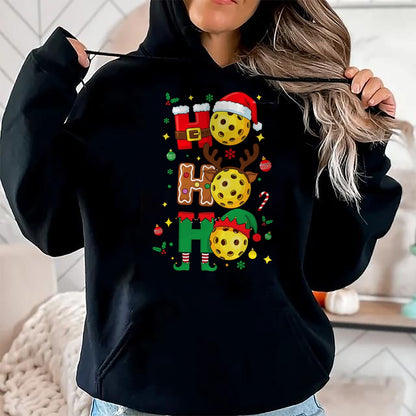 Funny Pickleball Shirt, Pickleball Lover Unisex T-Shirt/Hoodie/Sweatshirt HLT00 - Ho Ho Ho Pickleball Christmas, Funny Paddle Players Holiday T-Shirt