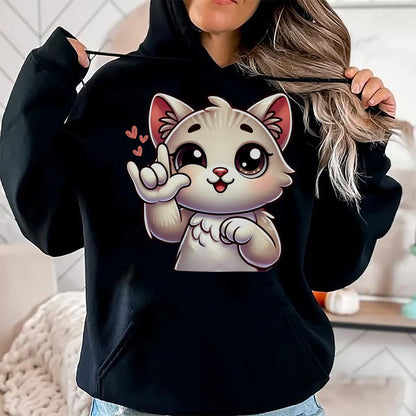Cat Love Shirt, Funny Cat Lover Gift UnisexT-Shirt/Hoodie/Sweatshirt HLT00 - Kitten Cute Cat Making Love You Hand Sign Language ASL T-Shirt