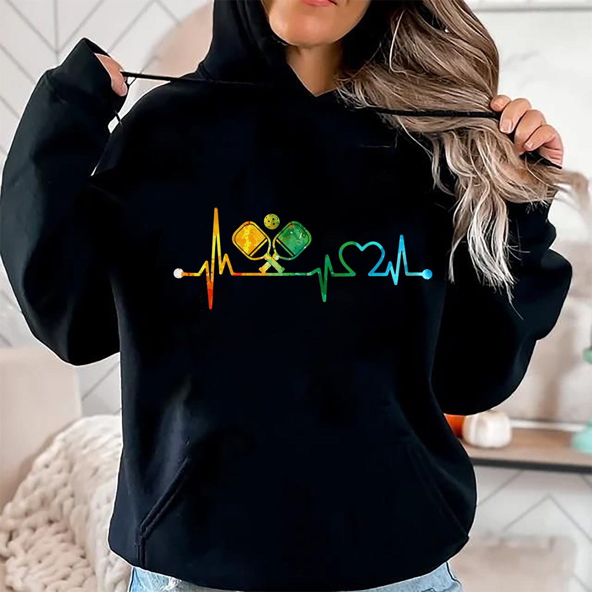 Funny Pickleball Shirt, Pickleball Lover Unisex T-Shirt/Hoodie/Sweatshirt HLT00 - Funny Pickleball Paddle Heartbeat Vintage Colors T-Shirt Small