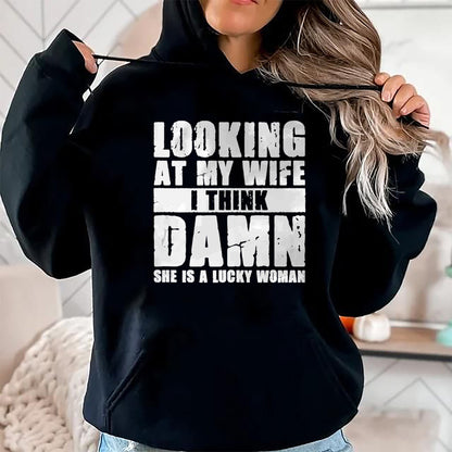 Best Wife Shirt, Wife and Husband Unisex T-Shirt/Hoodie/Sweatshirt HLT00 - Gift for wife T shirt, lucky wife   She is a Lucky Woman - Anniversary Gift - Wife & Husband Tank To
