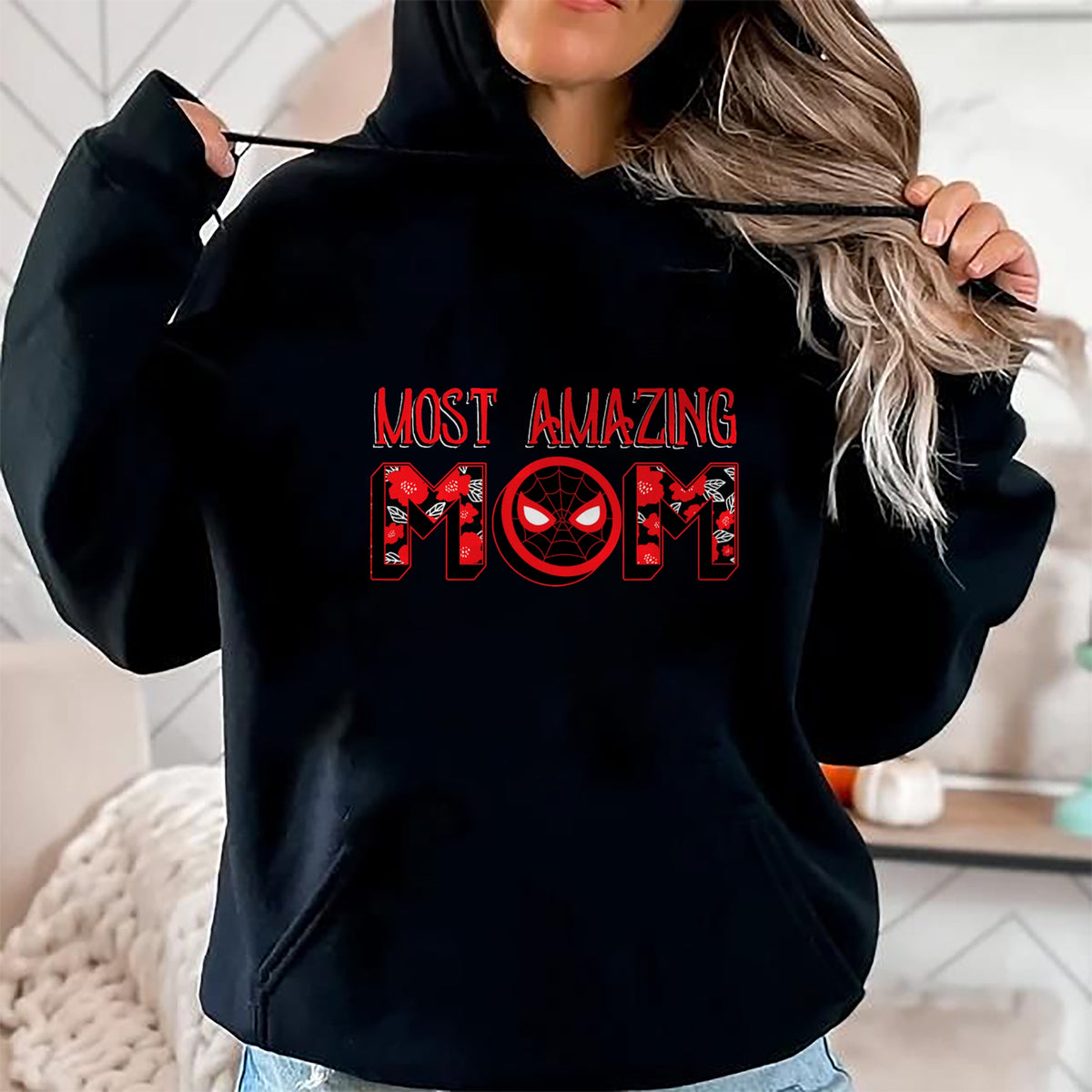 Gift for Mom Shirt, Funny Mom Unisex T-Shirt/Hoodie/Sweatshirt HLT00 - Marvel Mothers Day Spider-Man Most Amazing Mom Chest Logo T-Shirt