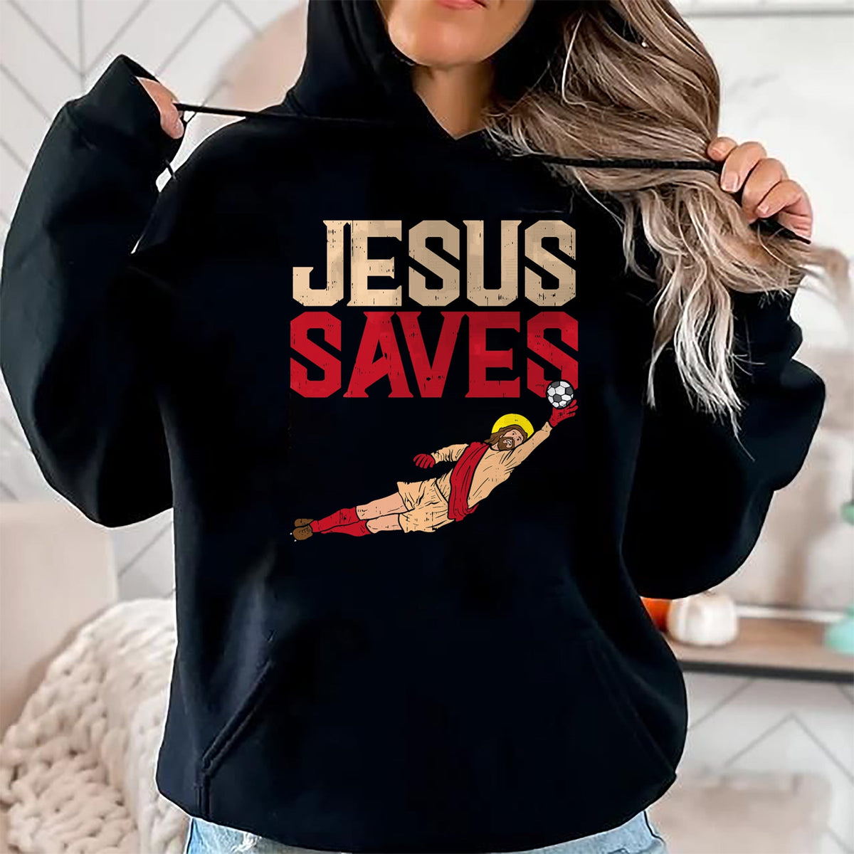 Christian Tee, Christian Faith Unisex T-Shirt/Hoodie/Sweatshirt HLT00 - Jesus Saves Soccer Football Goalie Sport God Christian Gift T-Shirt