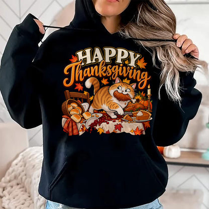 Best Thanksgiving Family Shirt , Funny Thanksgiving UnisexT-Shirt/Hoodie/Sweatshirt HLT00 - Happy Thanksgiving Funny Cute Cat Turkey Dinner Autumn Feast T-Shirt