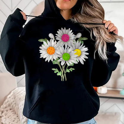 Funny Pickleball Shirt, Pickleball Lover Unisex T-Shirt/Hoodie/Sweatshirt HLT00 - Daisy Pickleball Flower Pickleball Player Paddleball Lover T-Shirt