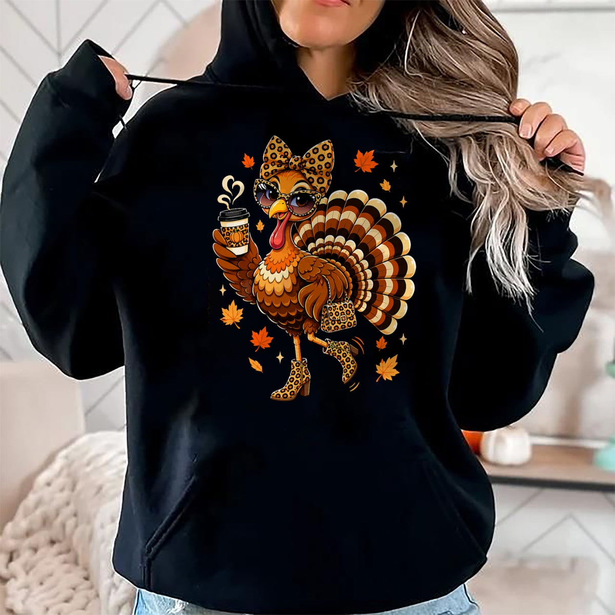 Best Thanksgiving Family Shirt , Funny Thanksgiving UnisexT-Shirt/Hoodie/Sweatshirt HLT00 - Leopard Turkey Drinking Coffee Women Thanksgiving Turkey Day T-Shirt