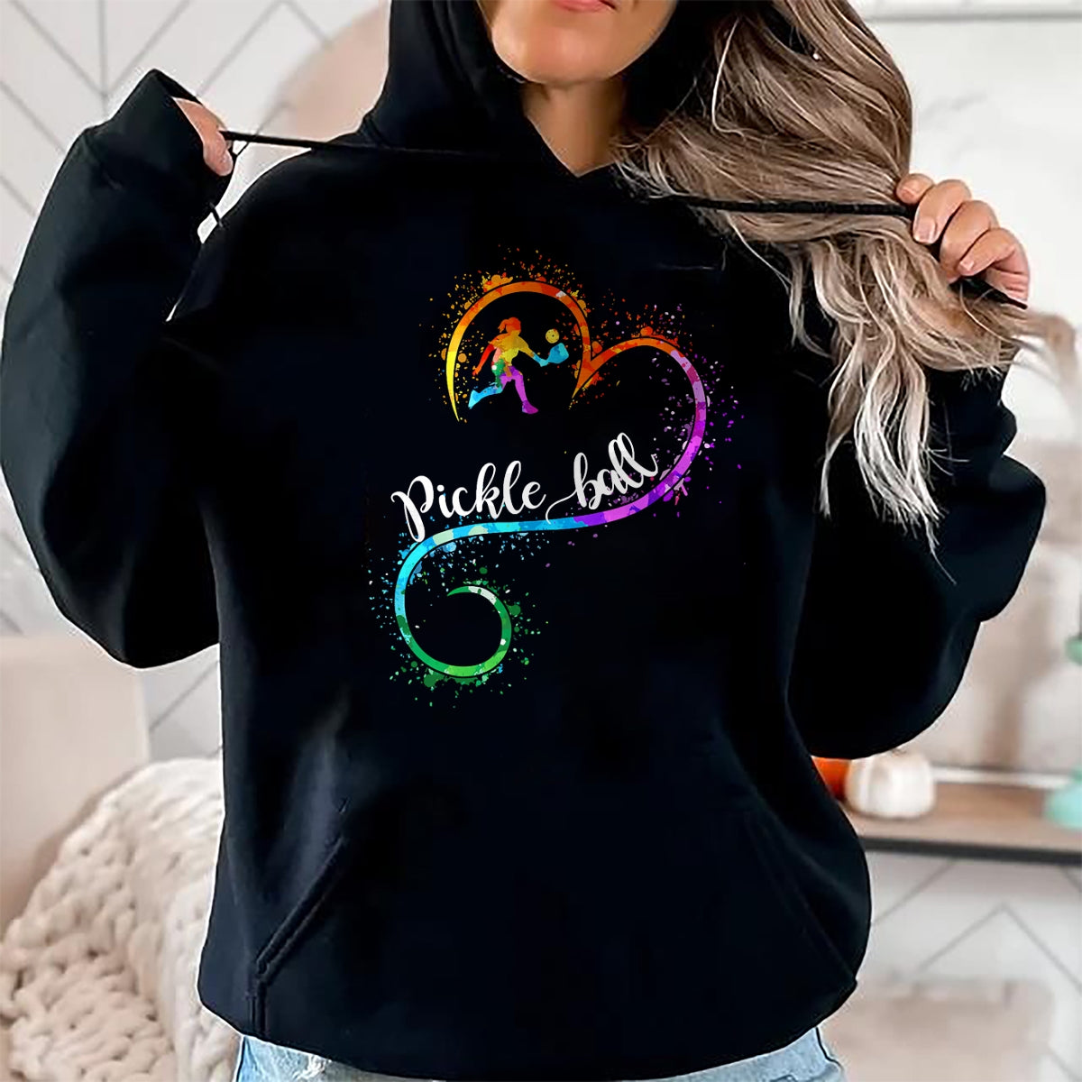 Funny Pickleball Shirt, Pickleball Lover Unisex T-Shirt/Hoodie/Sweatshirt HLT00 - I Love Pickleball Watercolors Funny Pickleball Girl Player T-Shirt