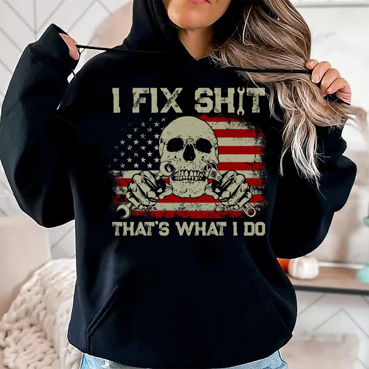 Best Mechanic Life Shirt, Funny Mechanic UnisexT-Shirt/Hoodie/Sweatshirt HLT00 - I Fix Shit That's What I Do Vintage Mechanic American Flag T-Shirt