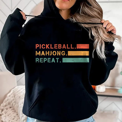 Funny Pickleball Shirt, Pickleball Lover Unisex T-Shirt/Hoodie/Sweatshirt HLT00 - Women's Pickleball Mahjong Repeat Sport Lover Gambling Chinese Game V-Neck T-Shirt