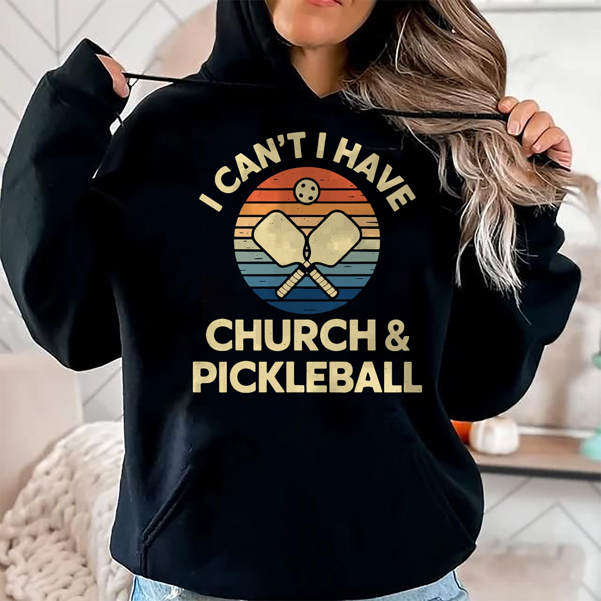 Funny Pickleball Shirt, Pickleball Lover Unisex T-Shirt/Hoodie/Sweatshirt HLT00 - I Can't I Have Church And Pickleball T-Shirt