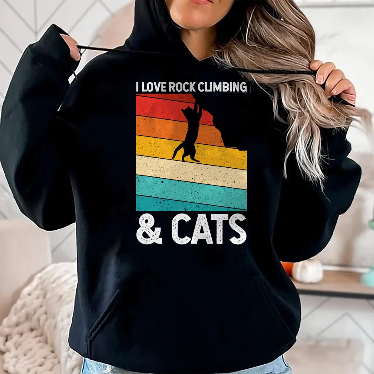 Cat Love Shirt, Funny Cat Lover Gift UnisexT-Shirt/Hoodie/Sweatshirt HLT00 - I Love Rock Climbing & Cats Cute Kitty Cat Lover Gift T-Shirt