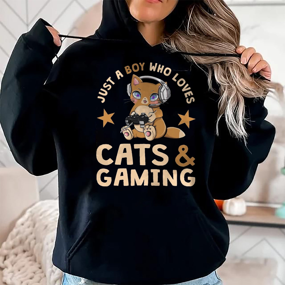 Cat Love Shirt, Funny Cat Lover Gift UnisexT-Shirt/Hoodie/Sweatshirt HLT00 - Just A Boy Who Loves Cats and Gaming Cute Gamer Cat T-Shirt, Men, Black, 3X-Large