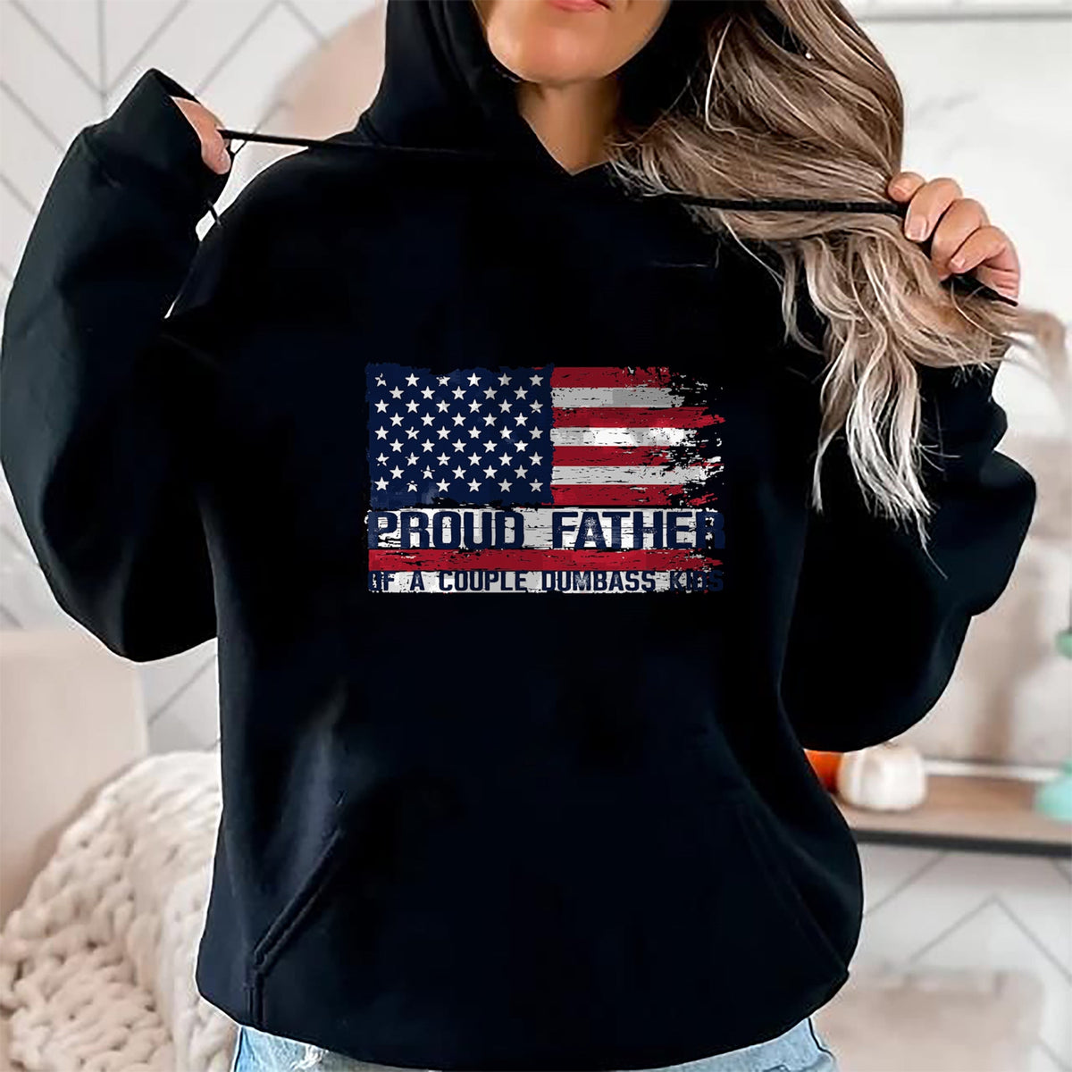 Gift for Dad Shirt, Funny Dad Unisex T-Shirt/Hoodie/Sweatshirt HLT00 – Proud Father of A Couple Dumbass Kids Father_s Day Americans T-Shirt