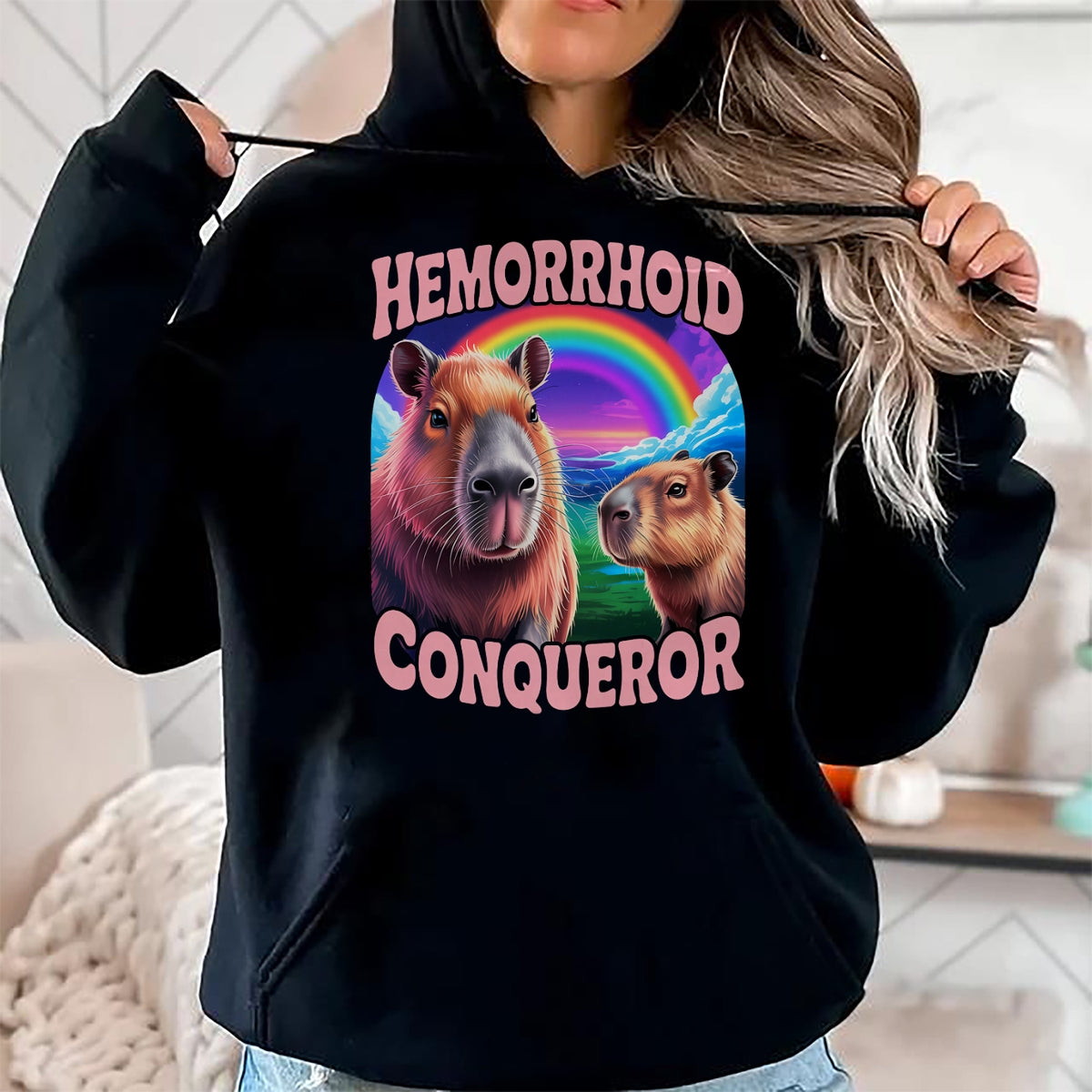 Cute Capybara Shirt, Funny Capybara Unisex T-Shirt/Hoodie/Sweatshirt HLT00 - Hemorrhoids Conqueror Capybara Jokes Funny Hemorrhoid T-Shirt