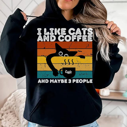 Cat Love Shirt, Funny Cat Lover Gift UnisexT-Shirt/Hoodie/Sweatshirt HLT00 - I Like Cats and Coffee and Maybe 3 People Funny Love Cats T-Shirt, Men, Black, 3X-Large