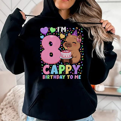 Cute Capybara Shirt, Funny Capybara UnisexT-Shirt/Hoodie/Sweatshirt HLT00 - Capybara Birthday Shirt 8 Kawaii Girl Capybara 8th Birthday T-Shirt