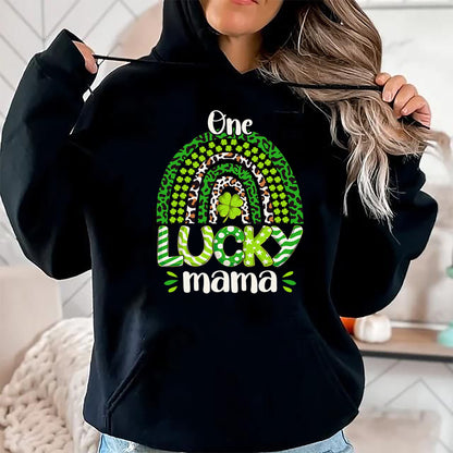 Gift for Mom Shirt, Funny Mom Unisex T-Shirt/Hoodie/Sweatshirt HLT00 - One Lucky Mom Irish Rainbow Leopard St Patricks Day T-Shirt
