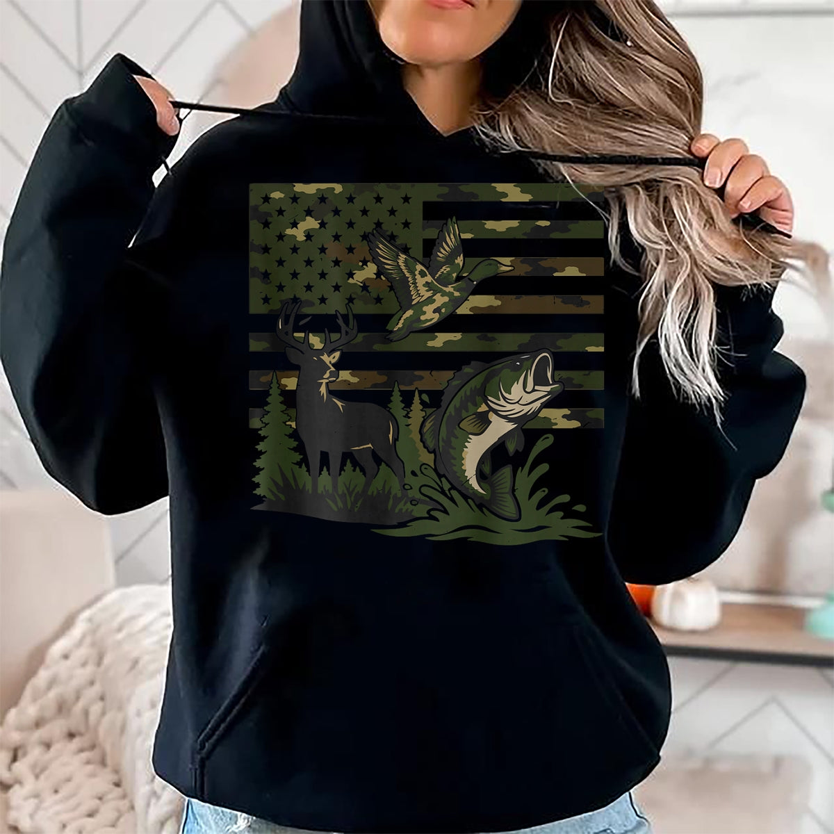 Funny Hunting Shirt, Gift For Hunting Lover Unisex T-Shirt/Hoodie/Sweatshirt HLT00 - Youth Boy Deer Duck Fishing Camo Hunting American Flag T-Shirt
