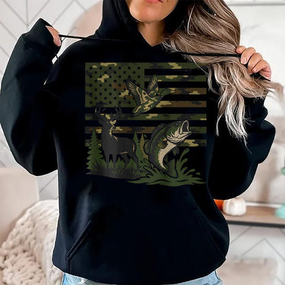 Funny Hunting Shirt, Gift For Hunting Lover Unisex T-Shirt/Hoodie/Sweatshirt HLT00 - Youth Boy Deer Duck Fishing Camo Hunting American Flag T-Shirt