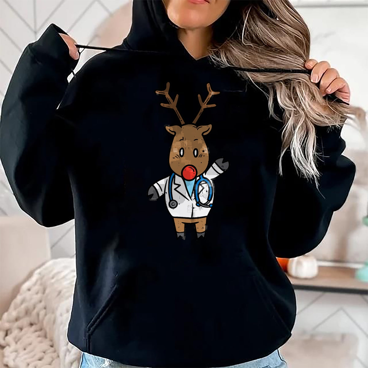 Best Doctor Shirt, Funny Doctor UnisexT-Shirt/Hoodie/Sweatshirt HLT00 - Reindeer Doctor Nurse Stethoscope Medical Christmas PJ T-Shirt