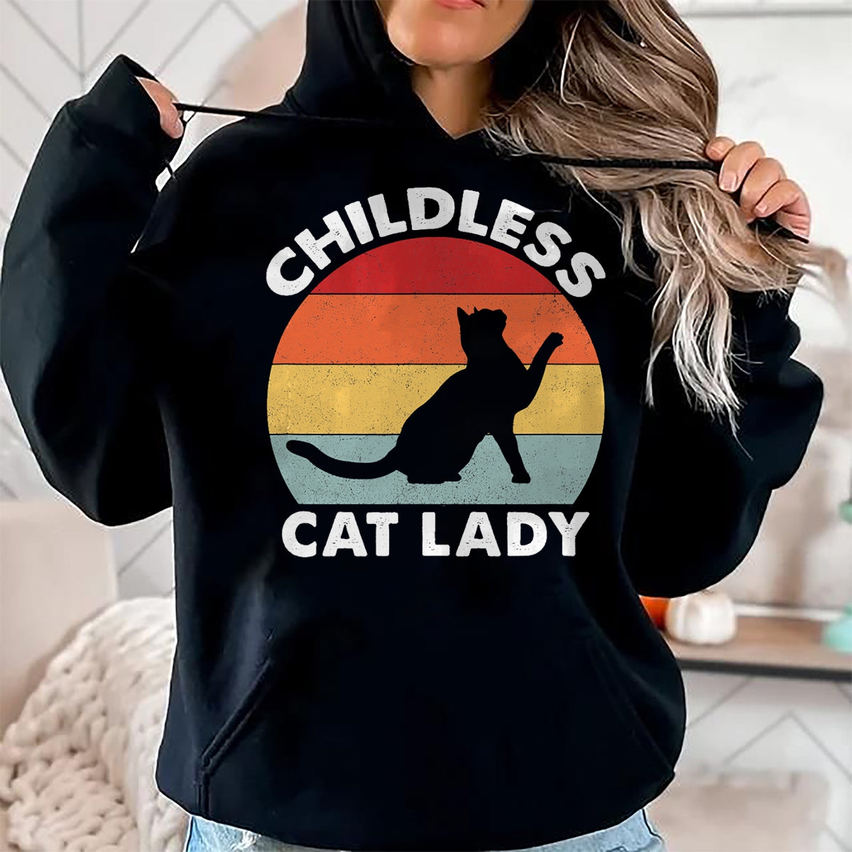 Cat Love Shirt, Funny Cat Lover Gift UnisexT-Shirt/Hoodie/Sweatshirt HLT00 - Vintage Childless Cat Lady T-Shirt