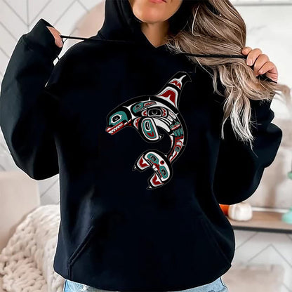 Native American T-Shirts, Vintage Native American Unisex T-Shirt/Hoodie/Sweatshirt HLT00 - Orca Killer Whale Pacific Northwest Alaska Native American