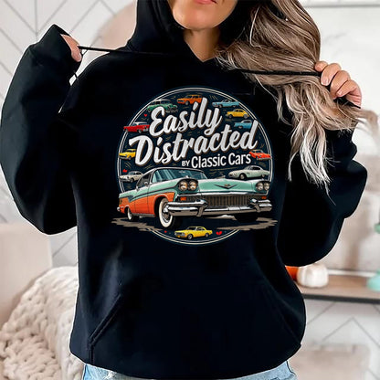 Best Mechanic Life Shirt, Funny Mechanic UnisexT-Shirt/Hoodie/Sweatshirt HLT00 - Easily Distracted By Classic Cars Shirt Vintage Old Car Guy T-Shirt