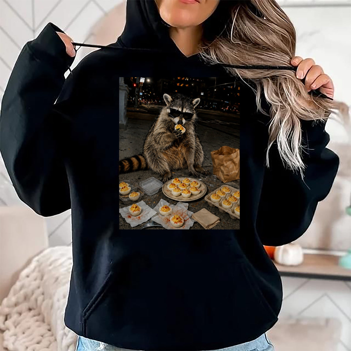 Best Thanksgiving Family Shirt , Funny Thanksgiving UnisexT-Shirt/Hoodie/Sweatshirt HLT00 - Raccoon Eating Deviled Eggs Funny Thanksgiving Humor T-Shirt