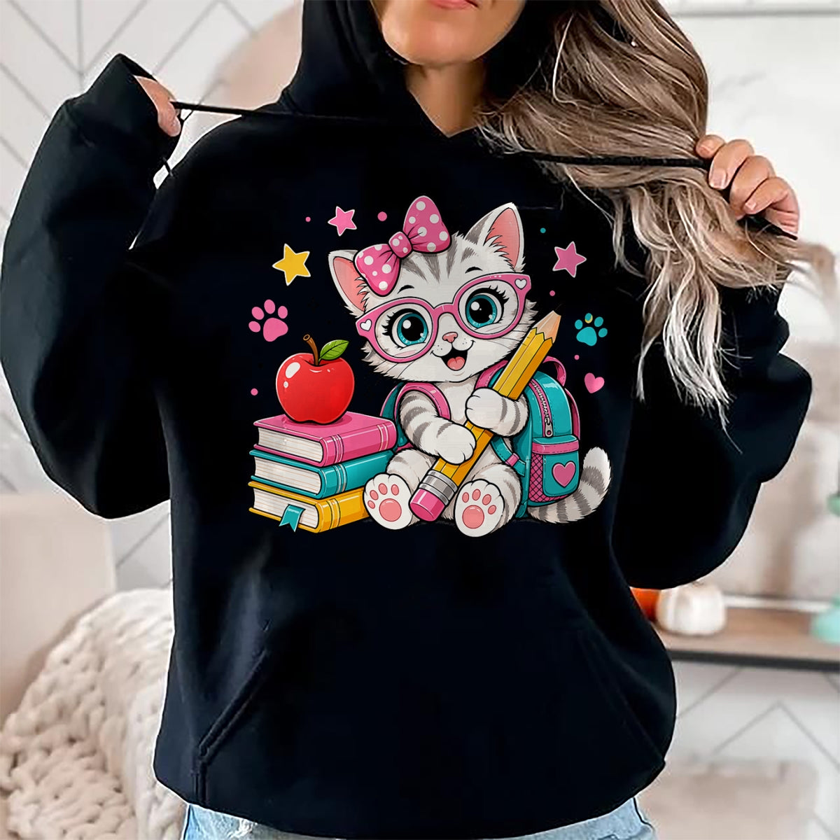 Best Student Shirt, Funny Back To School UnisexT-Shirt/Hoodie/Sweatshirt HLT00 - Cute Kitten Back to School Girl Cat Student T-Shirt